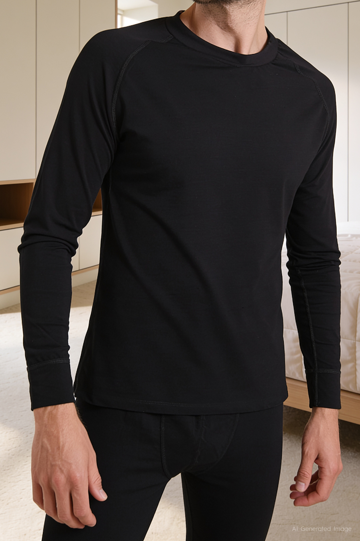 Bolero Erkek Termal Merino Yün İçlik Siyah Üst görsel 2