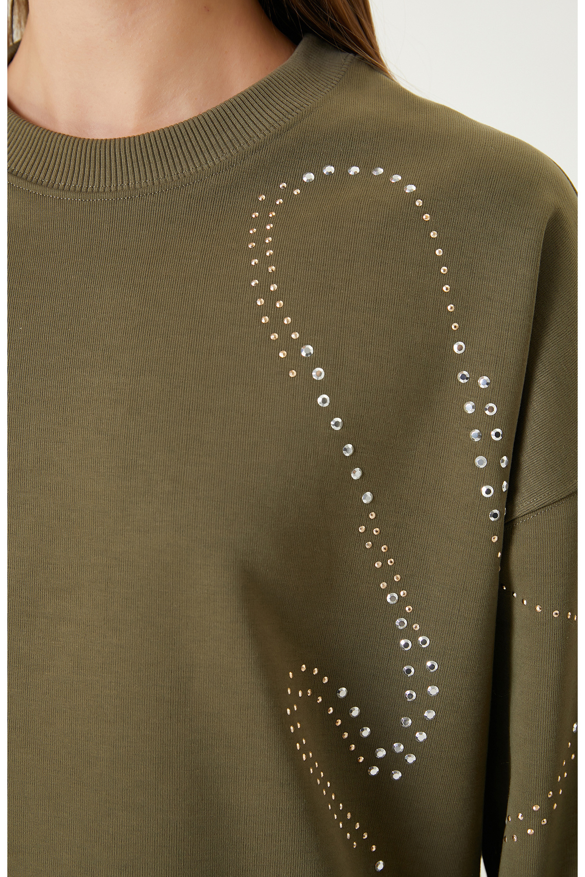 Network Haki Taş Baskılı SweaTshirt görsel 5