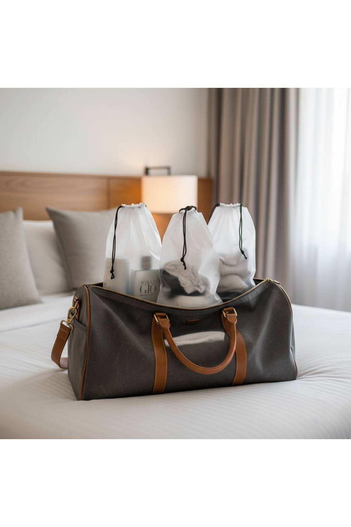 3lü Set 20*30cm (small) Su Geçirmez Büzme Ipli Kozmetik Makyaj Tatil Çantası — آبی ŞMÇ09 — تصویر 7 از 8
