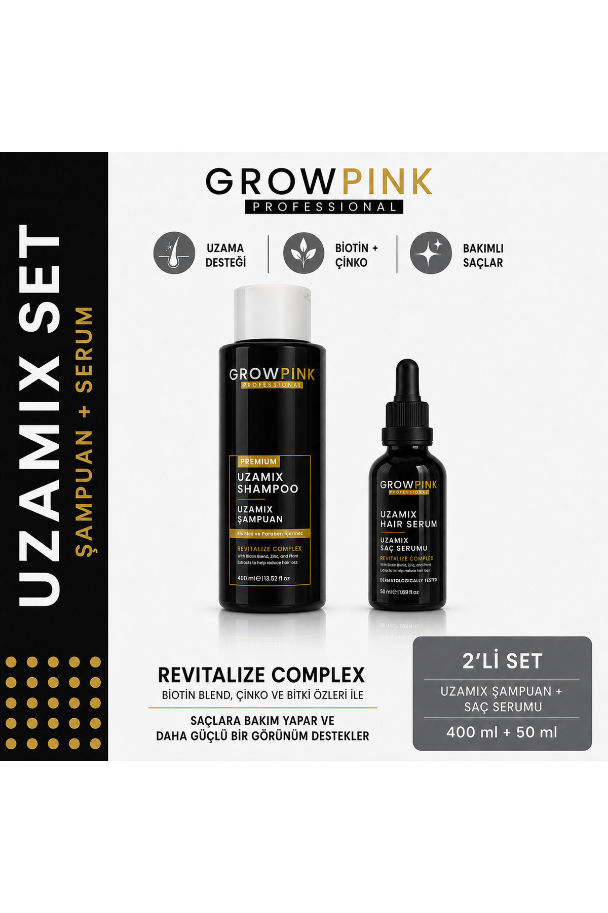 GROWPİNK Hızlı Saç Uzatıcı Uzamix Şampuan ve Serum Seti - Dökülme Karşıtı Güçlendirici — GRW-SU-SET