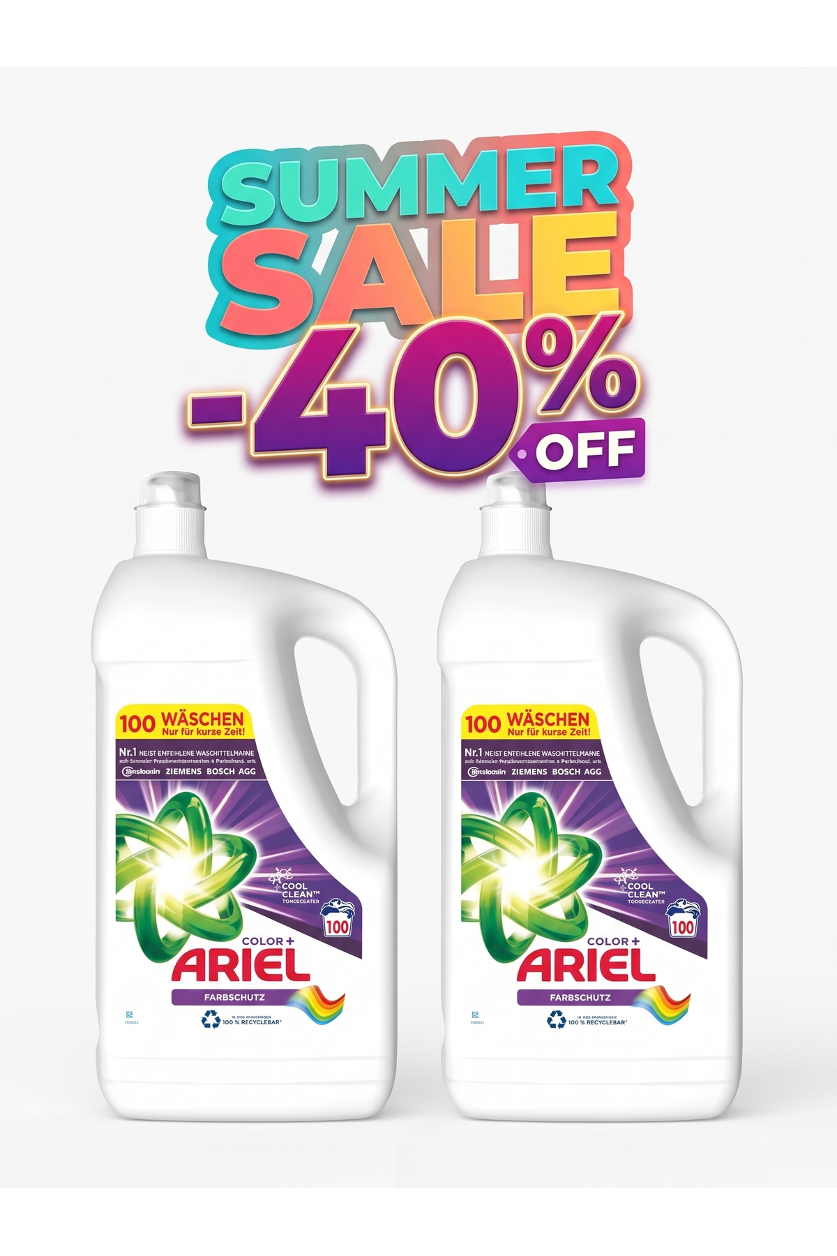 Ariel 2 x Detergent lichid de rufe Color+, 100 de spălări, 5L