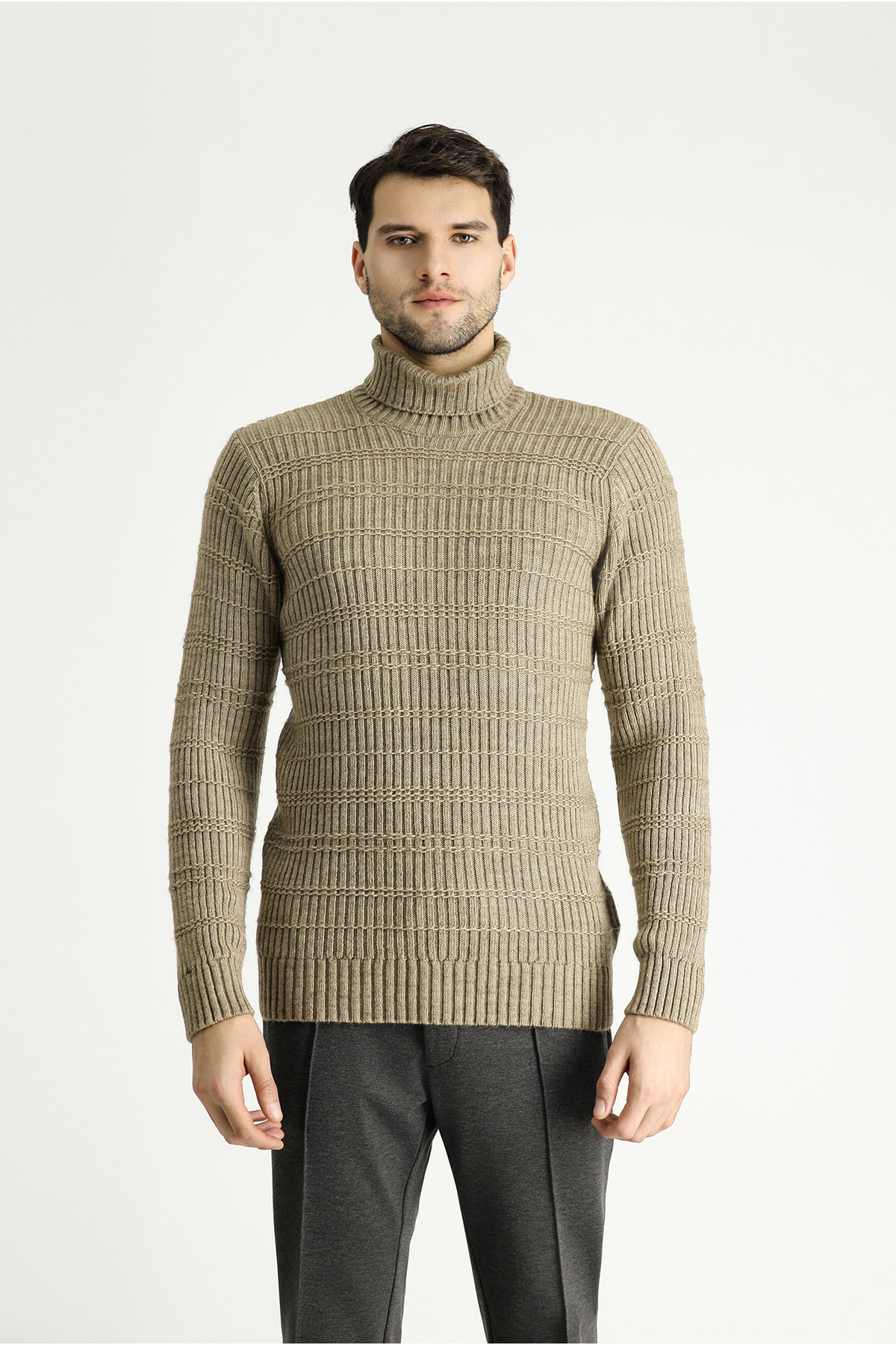 Kiğılı Balıkçı Yaka Slim Fit Dar Kesim Desenli Triko Kazak görsel 3