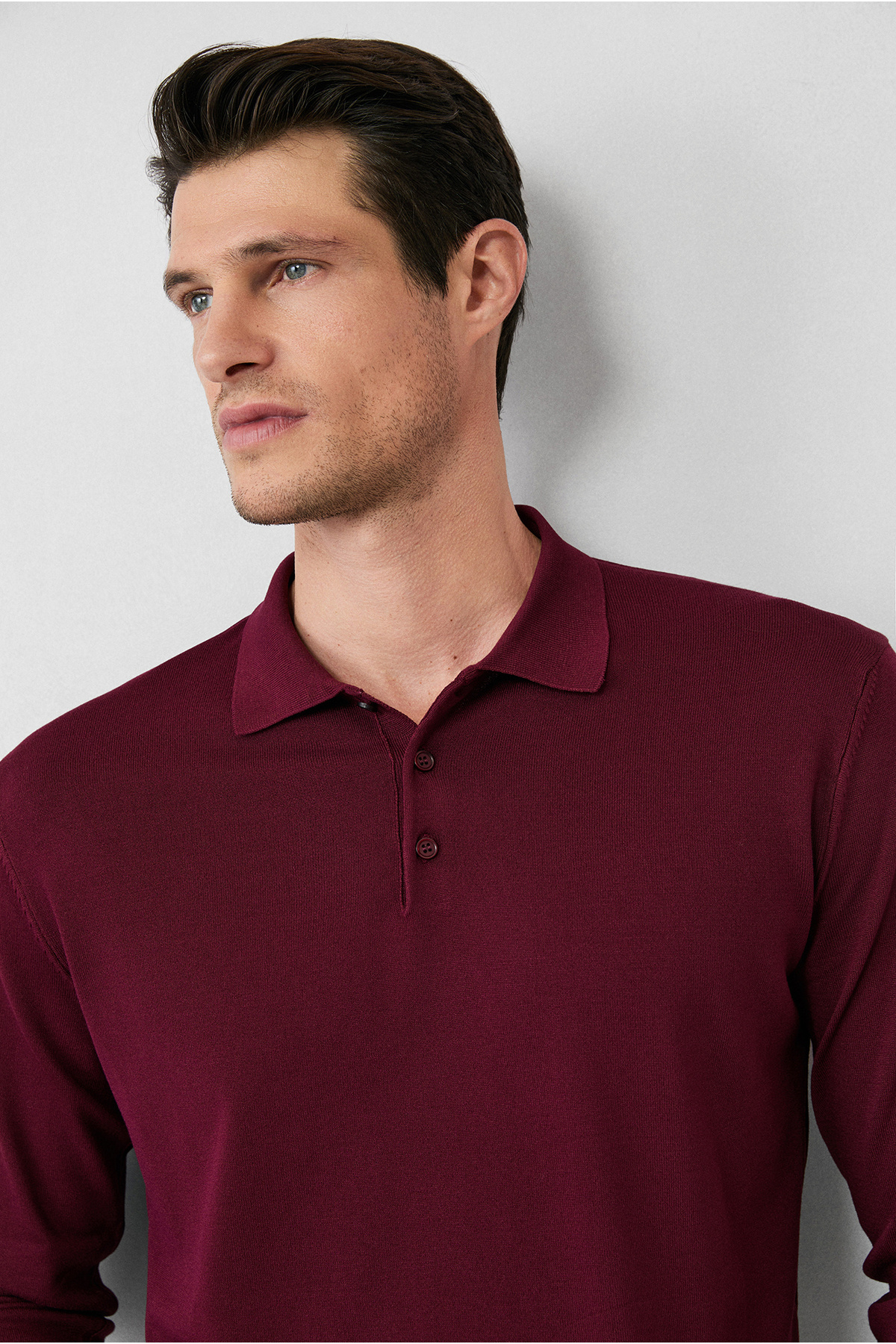 Regular Fit Düğmeli Polo Yaka Triko Kazak — زرشکی KKBSD178DZ001 — تصویر 2 از 7