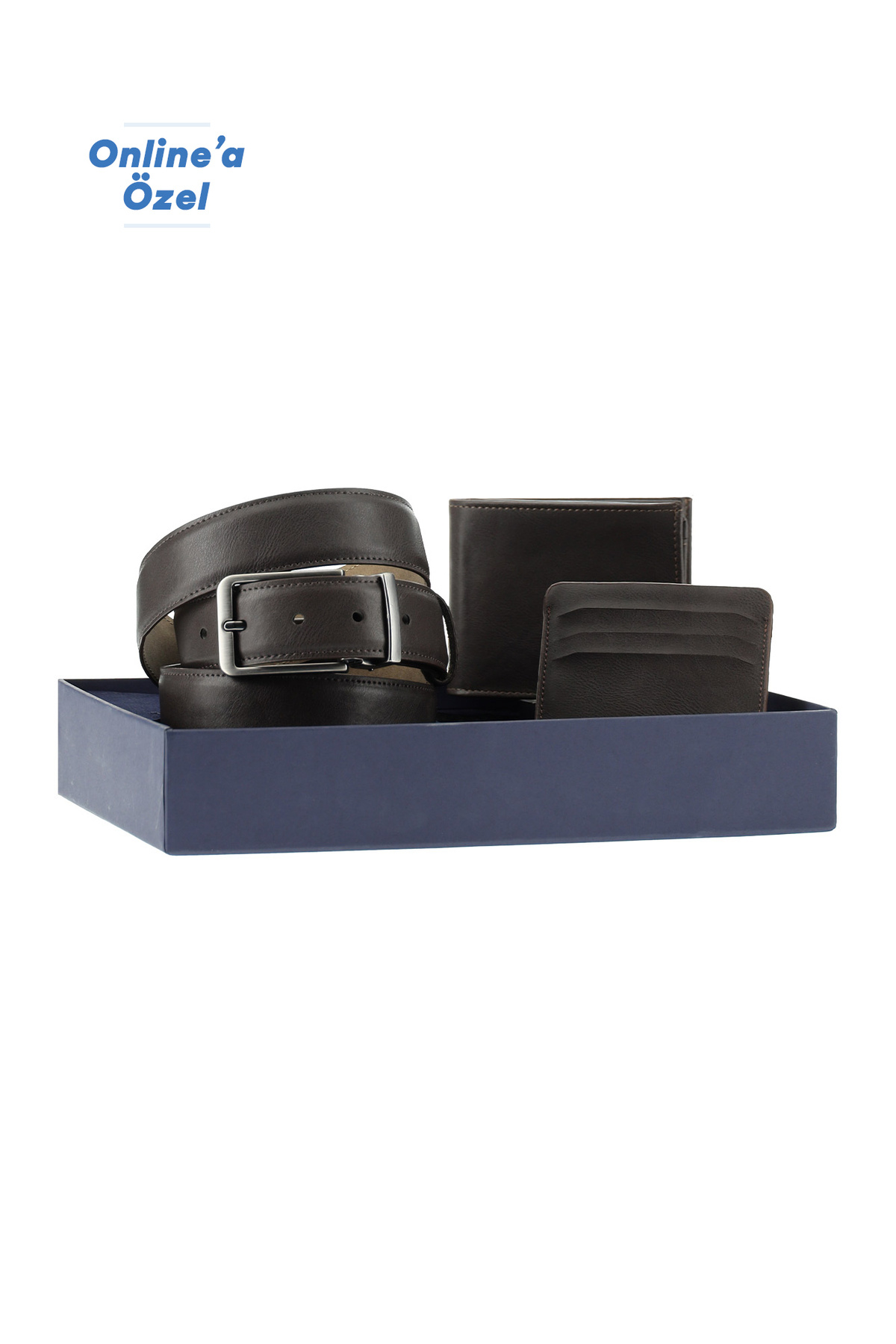 Kiğılı Düz 3'lü Kemer & Cüzdan & Kartlık Hediye Kutulu Set