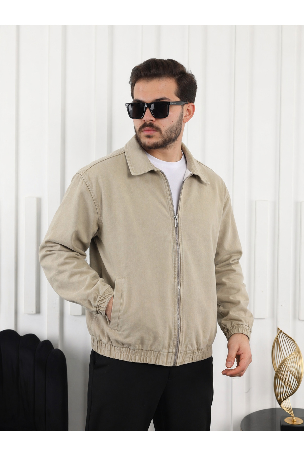 comstar Erkek Mevsimlik Premium Krem Oversize Bomber Ceket görsel 3