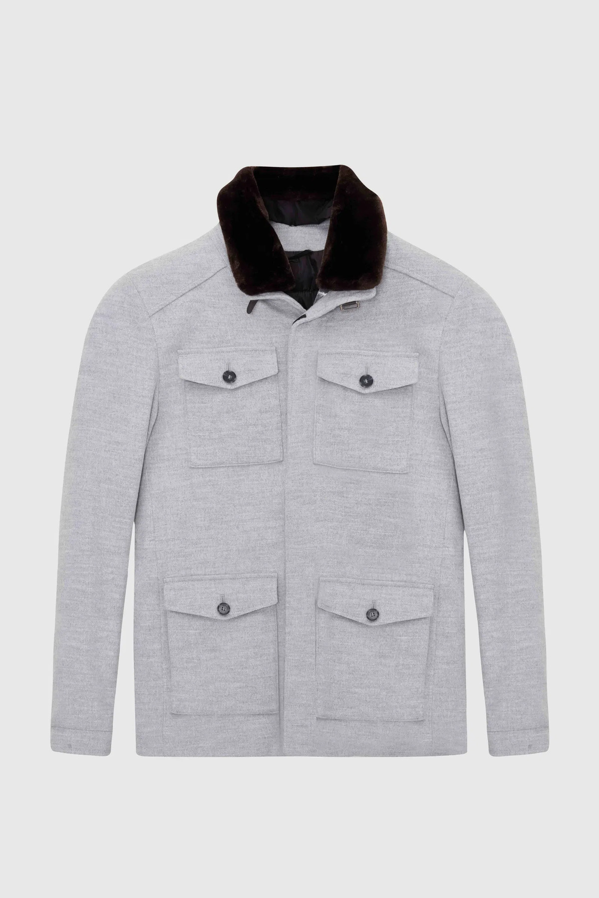 Twn Slim Fit Gri Düz Çıkarılabilir Kürklü Kaban görsel 5