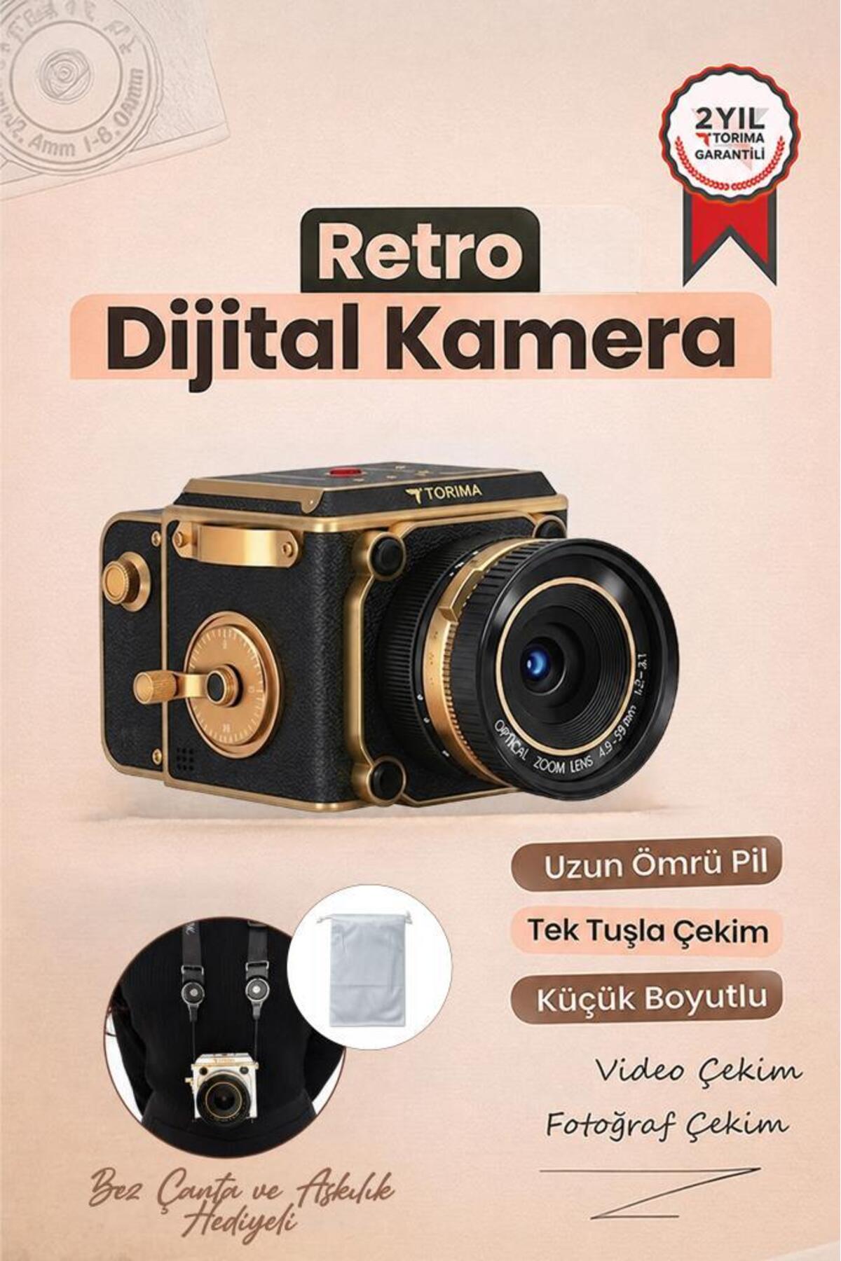 Torima Vintage Dijital Kamera Selfie Video Vlog Kamerası Fotoğraf Makinesi CMR48 Kırmızı