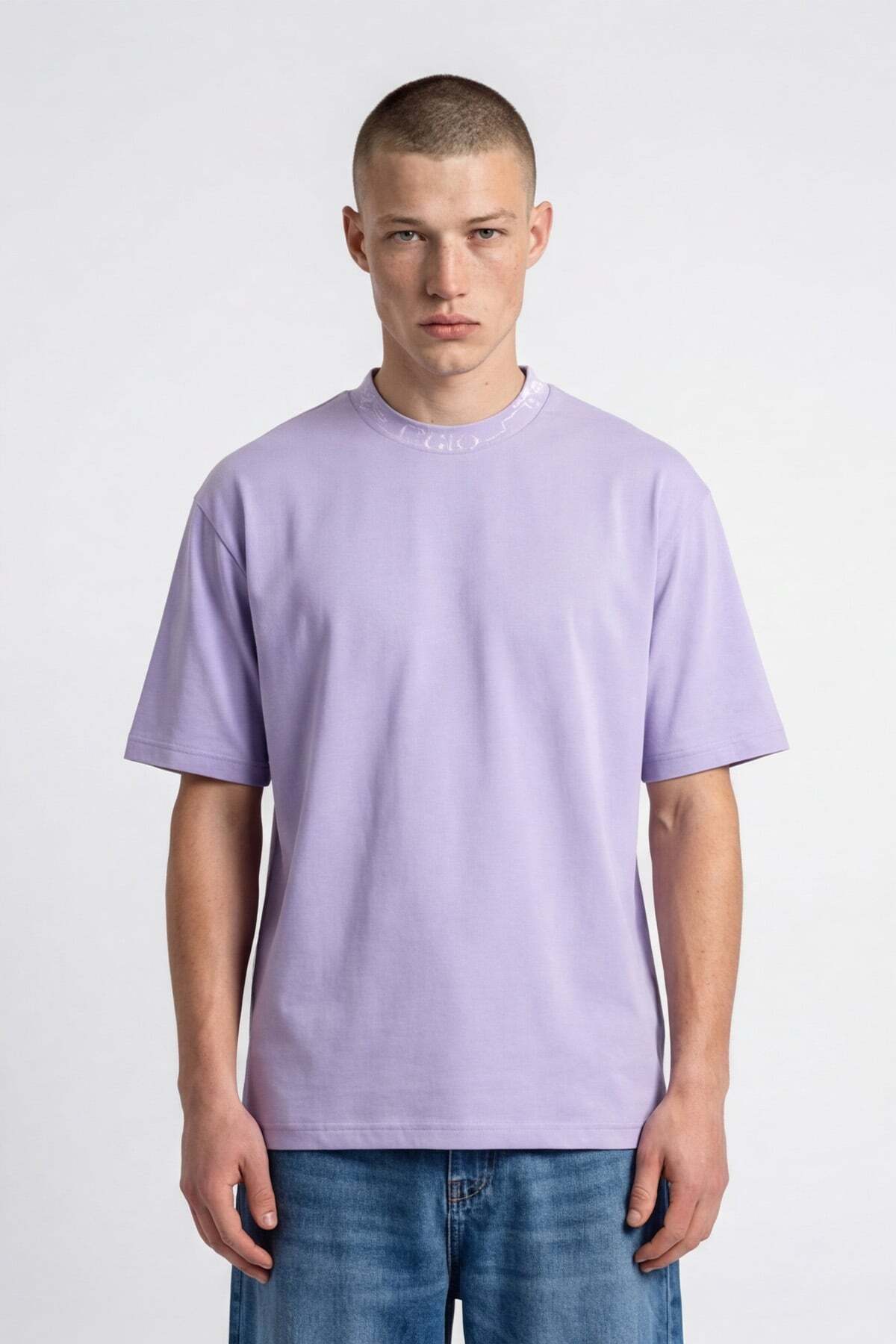 Giotelli Men's Lilac Wide Cut Oversize Fit Short Sleeve Printed Crew Neck T-Shirt
