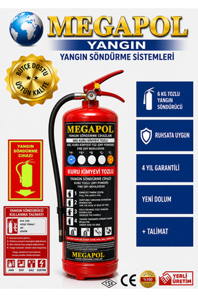 megapol 6 kg abc tozlu yangın söndürme cihazı, yangın söndürme tüpü, yangın s...
