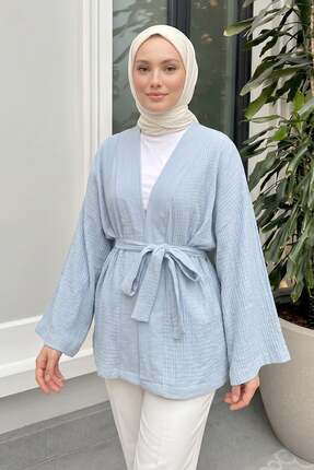 Salih Çelebi Kuşak Detaylı Bürümcük Kimono 2377 - BEBE MAVİSİ
