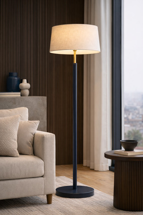 Vinner VISBY 155 cm Navy Edition Masif Ahşap Lambader – Krem Keten Şapka, Mod...