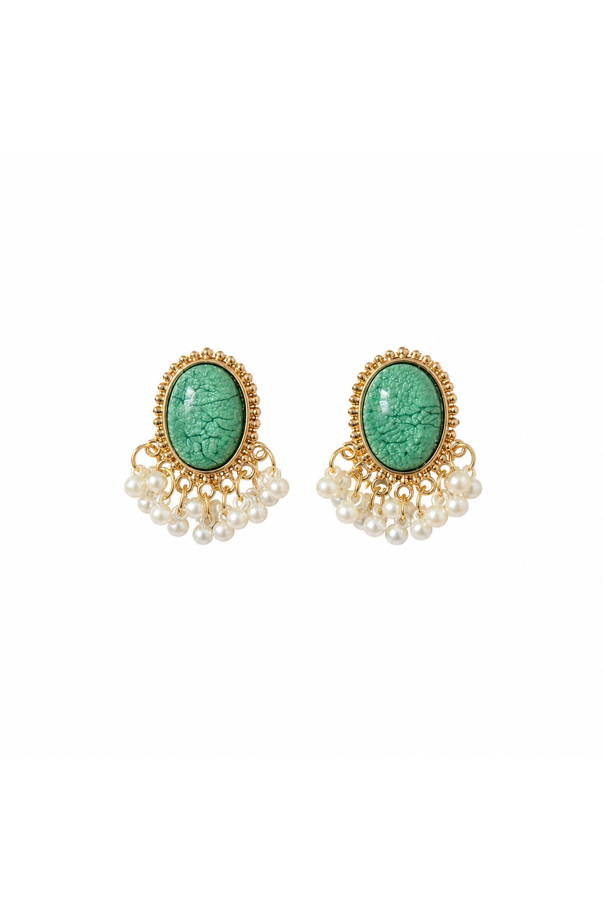 Kadın Yeşil Taşlı İnci Detaylı Küpe | Gold Vintage Şık Tasarım Küpe