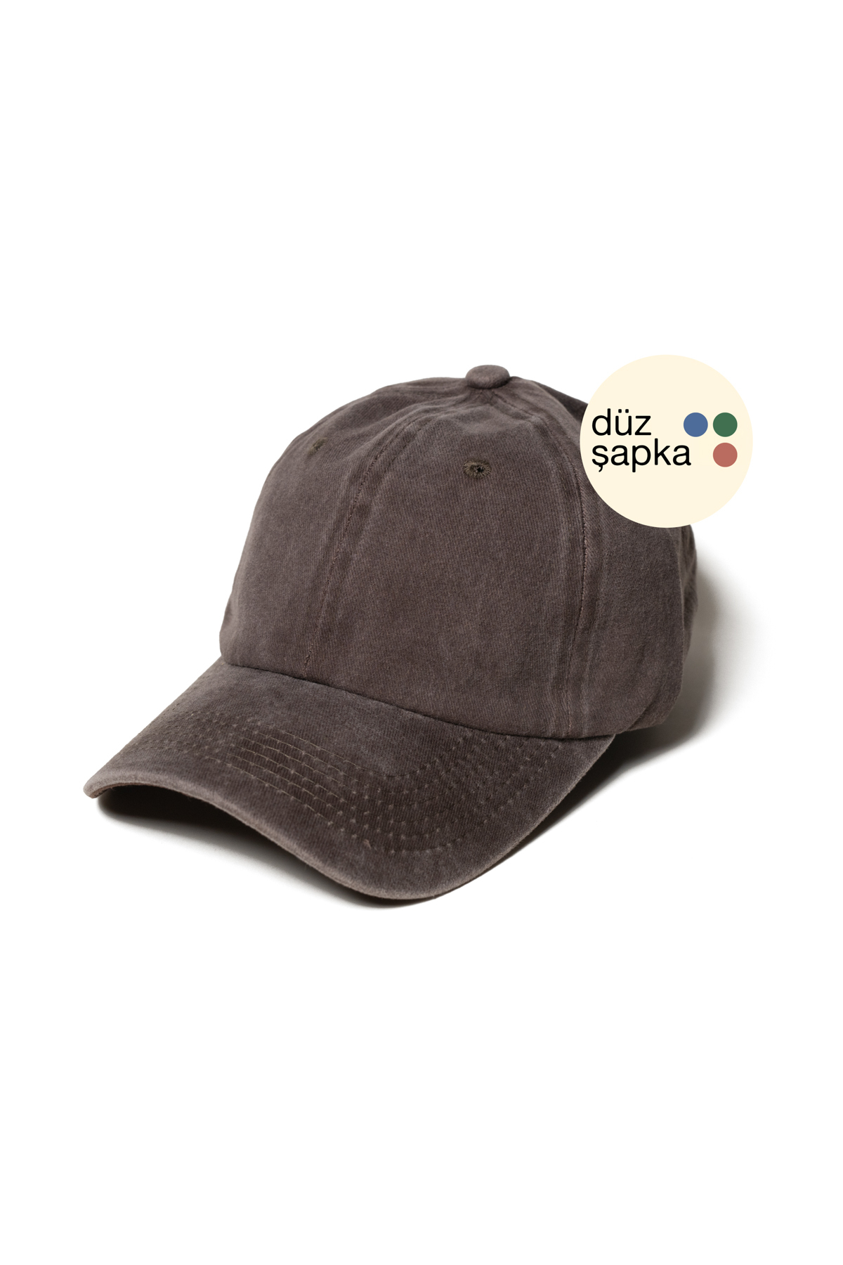 düz şapka studio Düz Şapka | Kahverengi Yıkamalı Kep Şapka - Minimalist, Logosuz ve Yazısız görsel 3