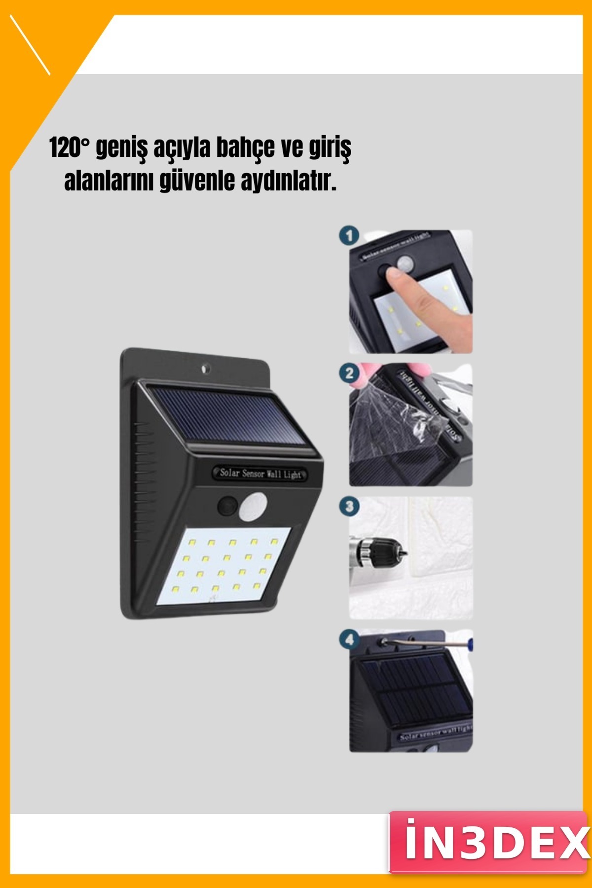 Solar LED Bahçe Lambası 20 LED PIR Sensörlü 4 Modlu