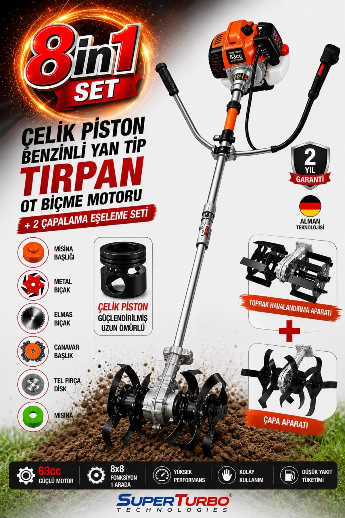 STAXX POWER 8x8 Ultra Güçlendirilmiş 8IN1 Benzinli Yan Tip Tırpan