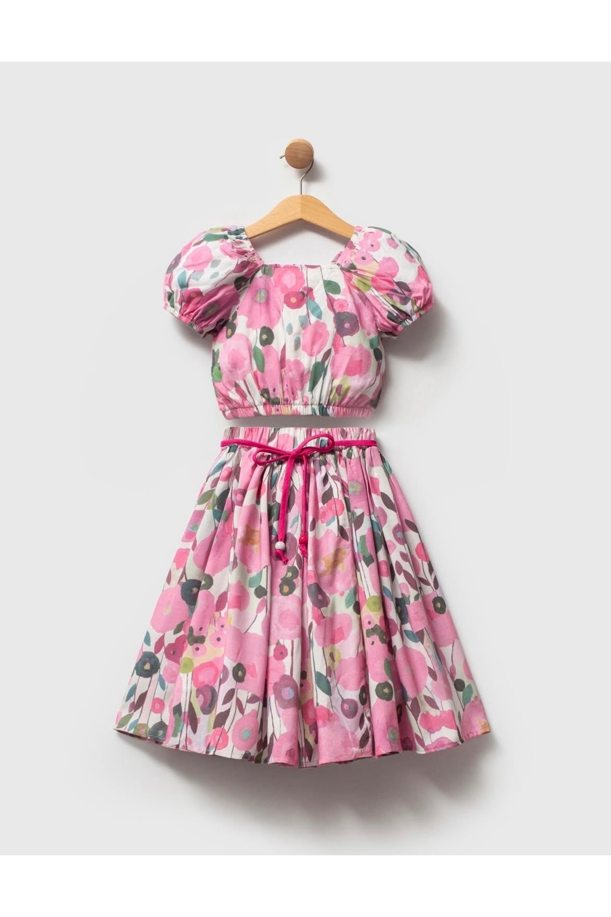 Alvadonna Floral Patterned Crop Long Skirt Girls' Two-Piece Set