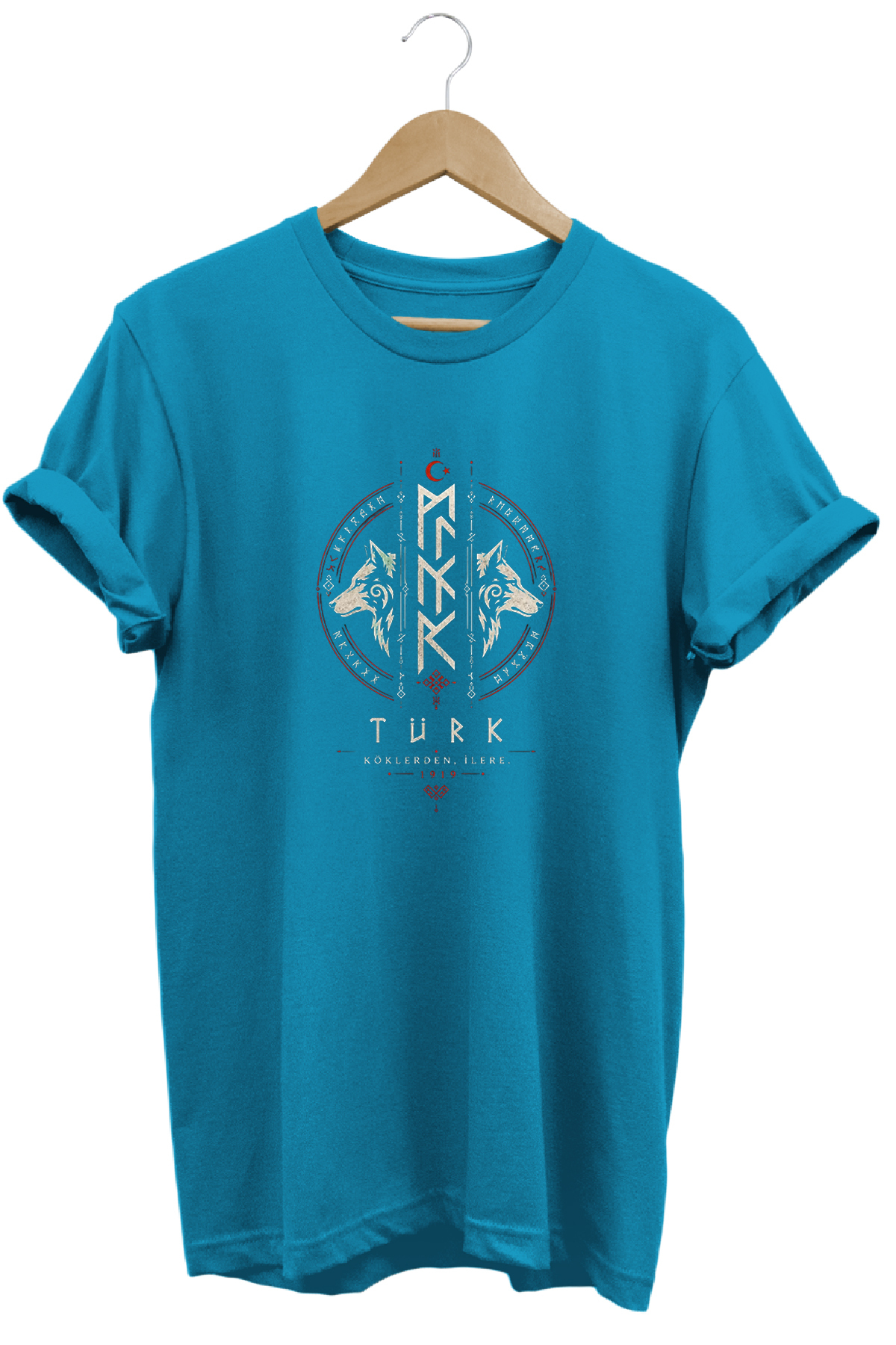 Göktürk Turkish Written and Double Graywolf Printed Special Design T-Shirt