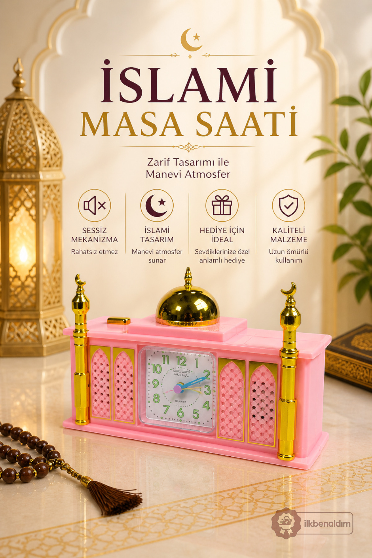 Large Size Athan Reciting Mosque Table Clock, Analog Islamic Decorative Clock with Prayer Time, Gift Table Top Clock