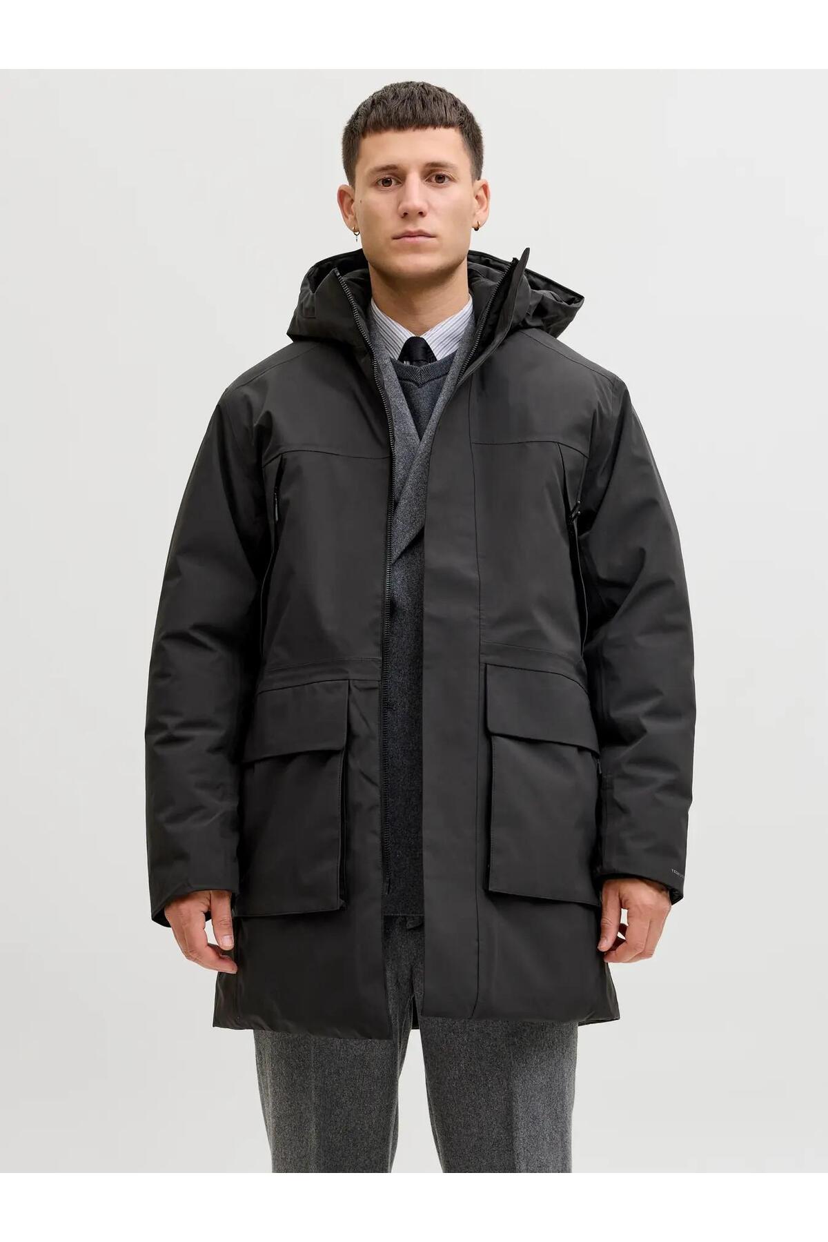 کاپشن مردانه کلاه دار ضد آب Jprccmoon مشکی کد ۱۲۲۸۰۹۰۴ جک اند جونز پالتو Jack & Jones