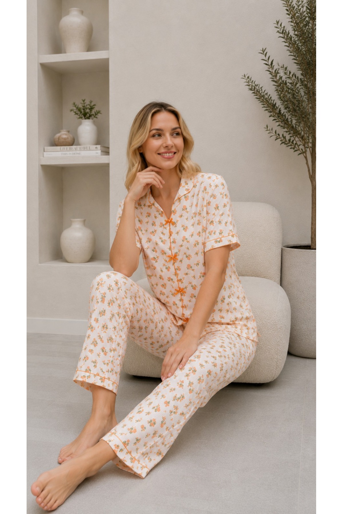 sleeproom Yazlik Karyoka Stitched Short Sleeve Women's Pajama Set