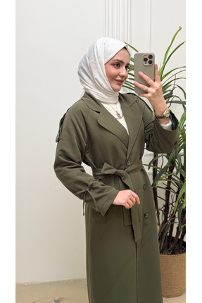 ZAYA Kadın Uzun Keten Trençkot 140 cm