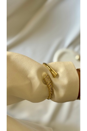 Emine seker jewelry Çelik 14K Kaplama Gold Zirkon Taşlı Kelepçe