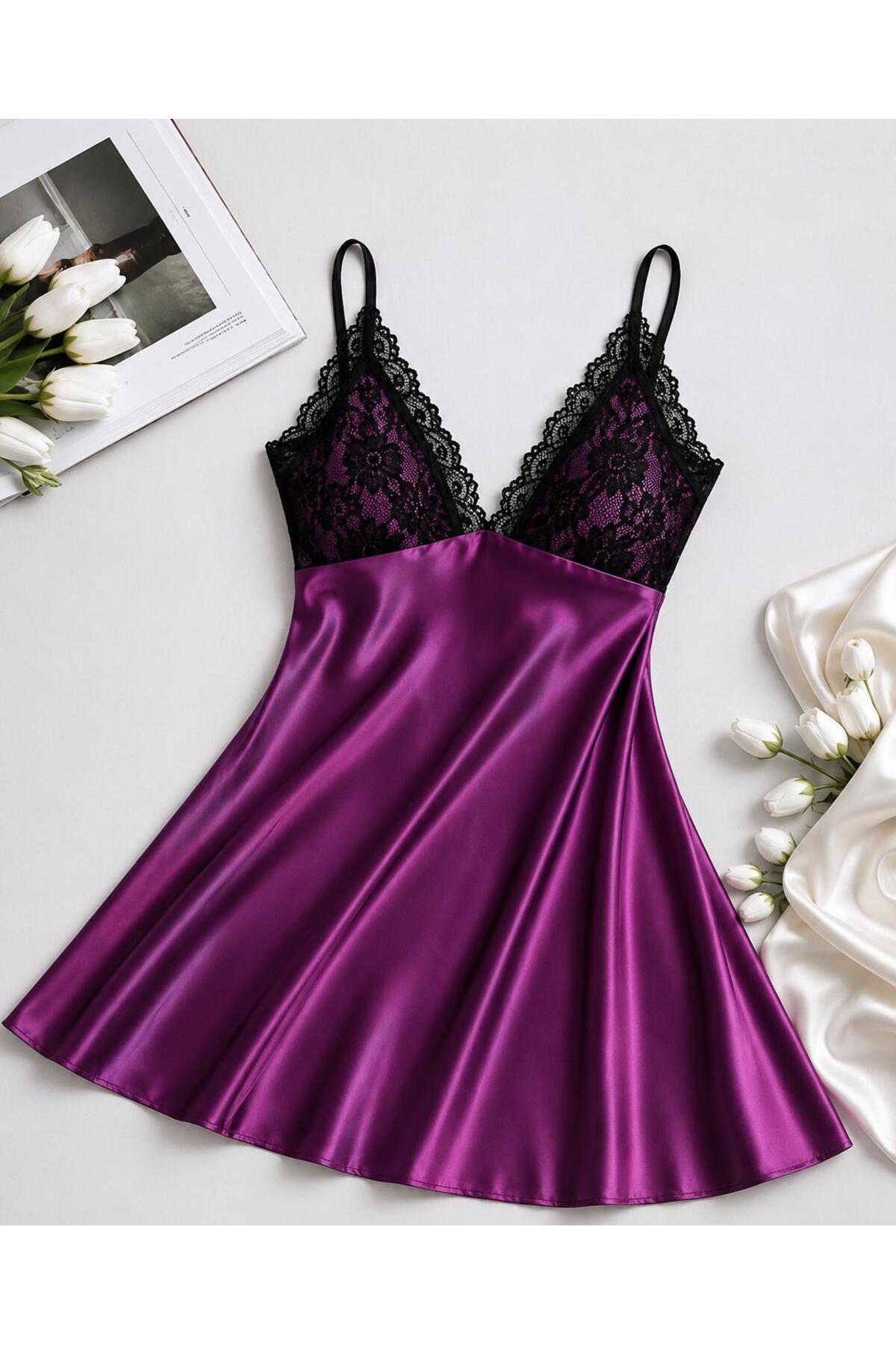 For Dreams Saten Kısa Gecelik Dantel Detaylı 2990