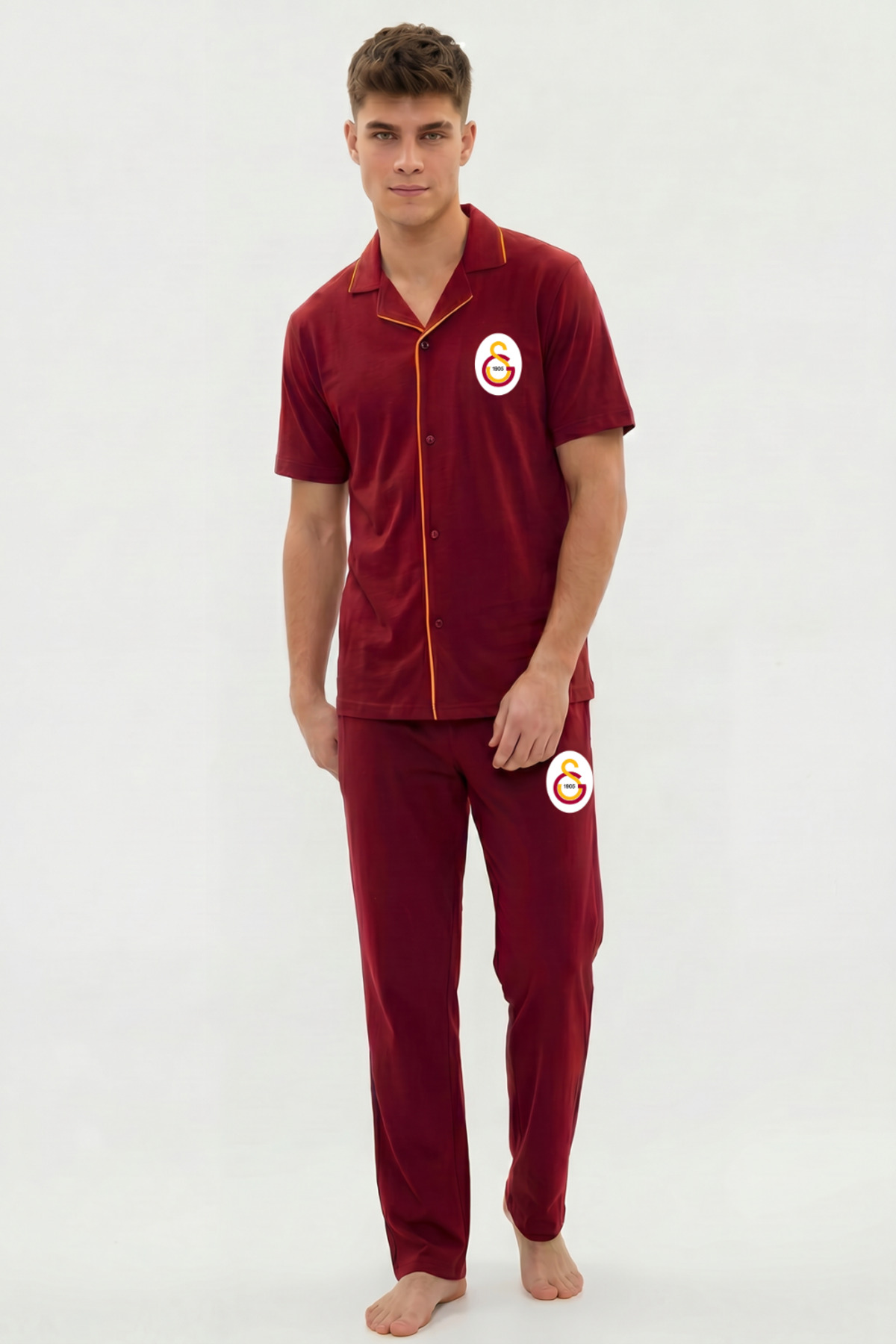 Galatasaray Orijinal Lisanslı Erkek Düğmeli Kare Yaka Pijama Takım