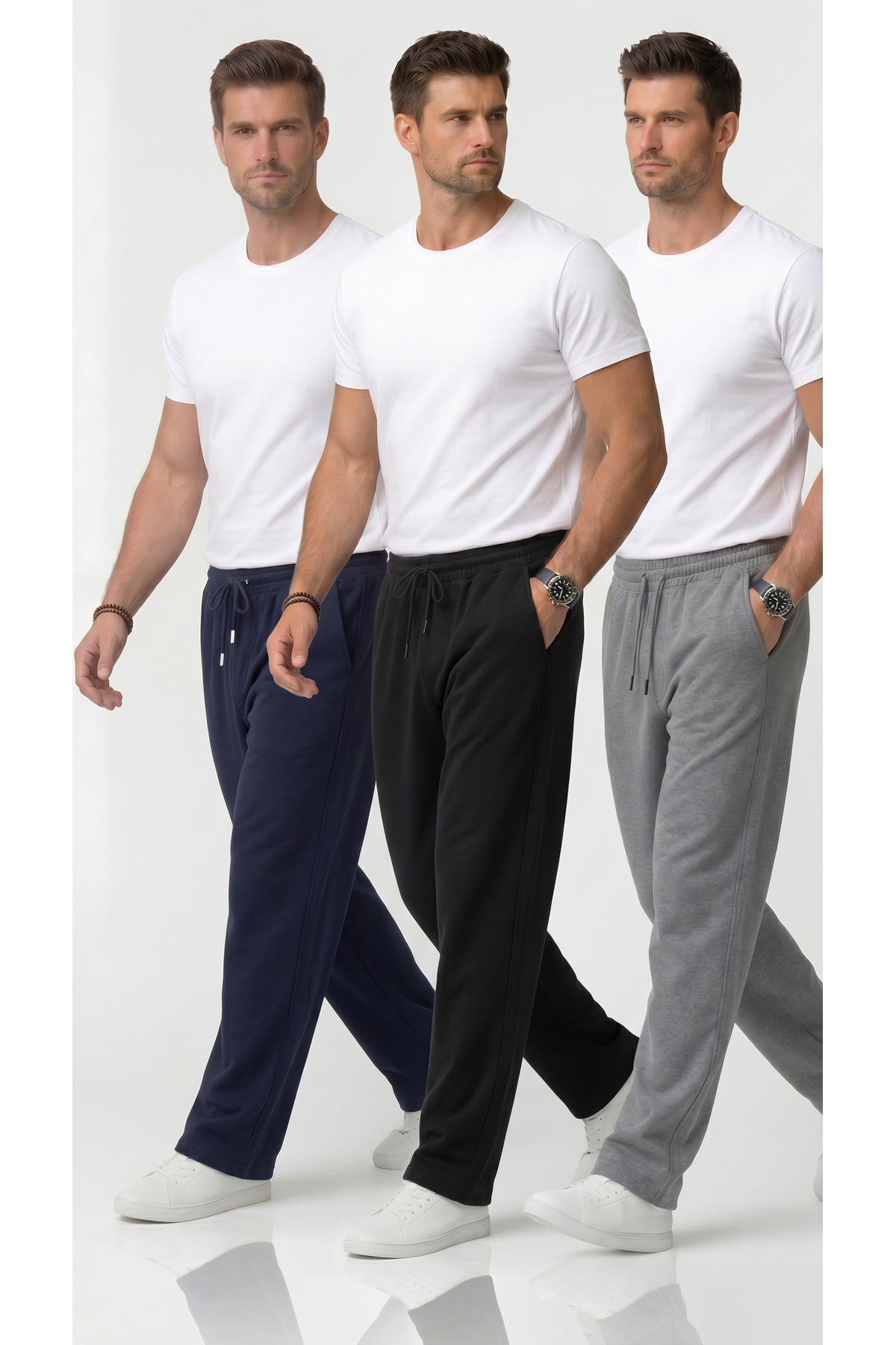 Leopars Black 3-Pack Sweatpants with Wide Legs, 2 Yarns, Full Fit