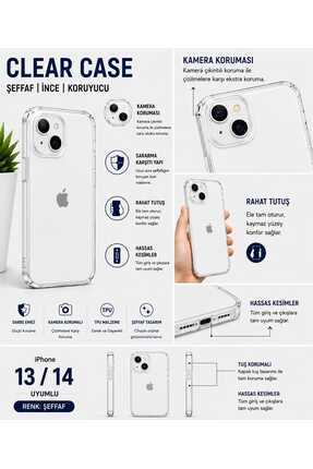 FIRO iPhone 13/14 Uyumlu Şeffaf Kılıf Kamera Korumalı