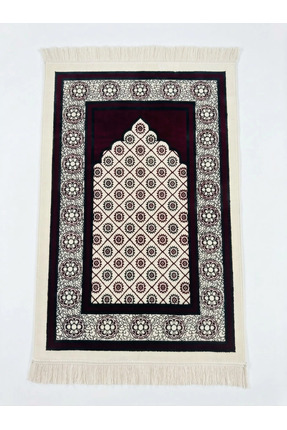 Keremzade Zarif - Bordo & Beyaz Makine Dokuma Kadife Seccade Namazlık 70x110 cm