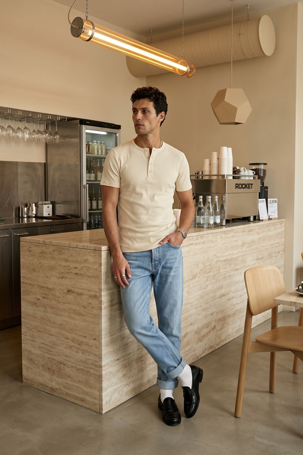 Liiri 100% Cotton Premium Ribbed Henley Neck Half Button Regular Fit Basic Men's Summer T-Shirt