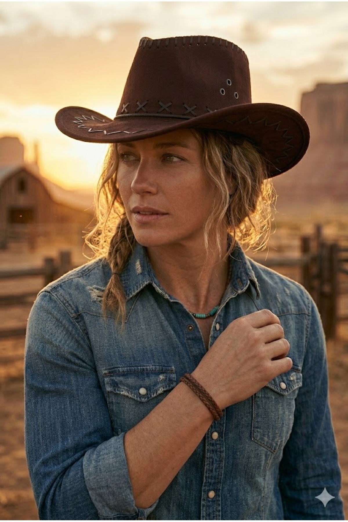 Belifanti Collection Kahverengi Unisex Bağcıklı Nubuk Kovboy Şapkası Western Country Tarzı görsel 6