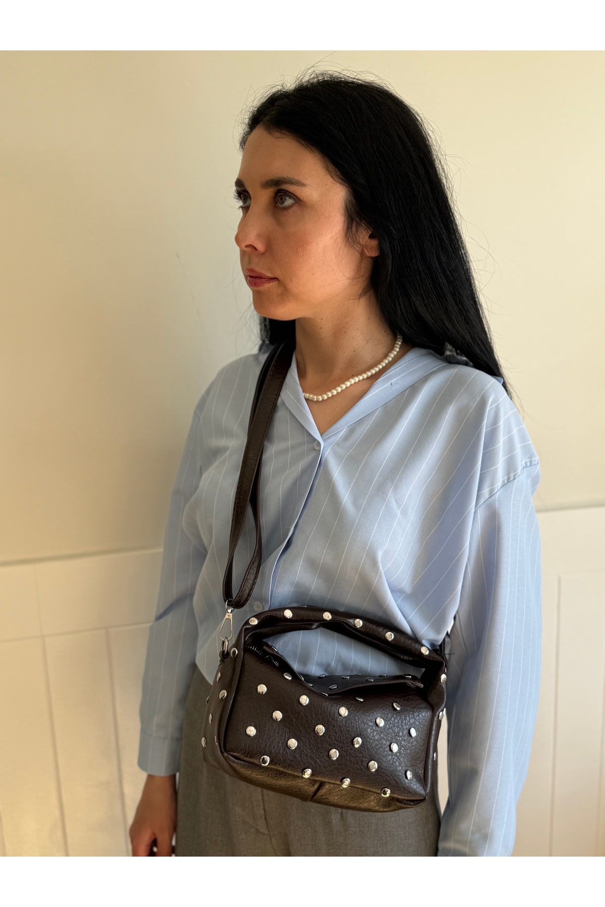 lalettobags Kadın Nila Model Zımbalı El & Omuz Çantası görsel 6