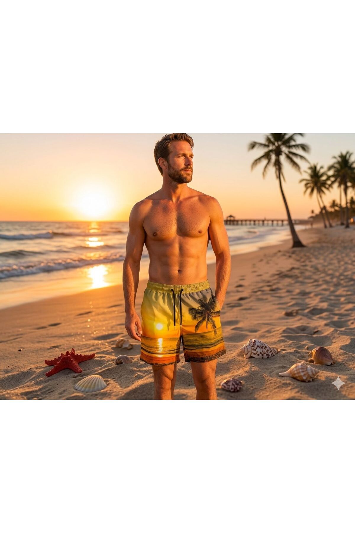 İLBESSPORT Palm Tree Patterned Men's Swim Shorts