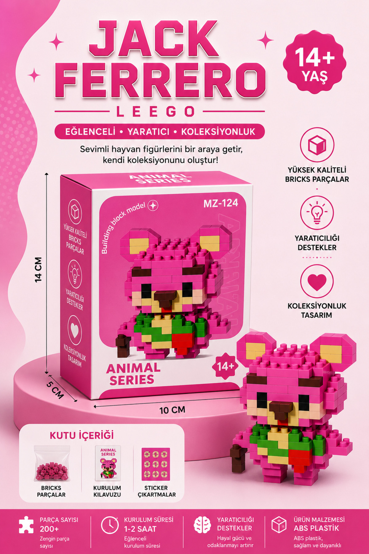 Jack Ferrero Pembe Ayıcık Mini Blok Yapı Seti MZ-124 (200+ Parça