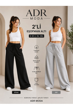ADR MODA 2’li Bol Paça Eşofman Altı Siyah Gri Günlük Kullanım