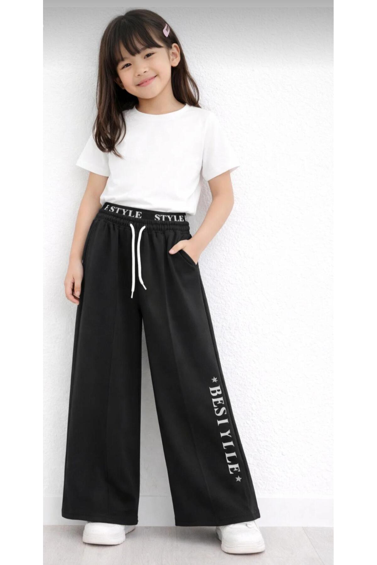 Girl Black Wide Leg Joggers – ComfortableFit-7365-2
