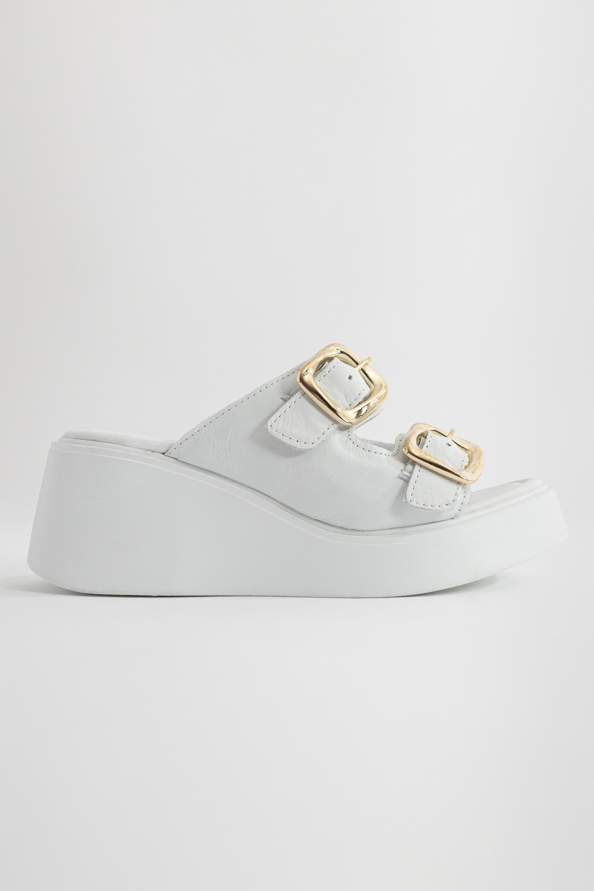 Rana Women's White Real Leather Buckle Slippers