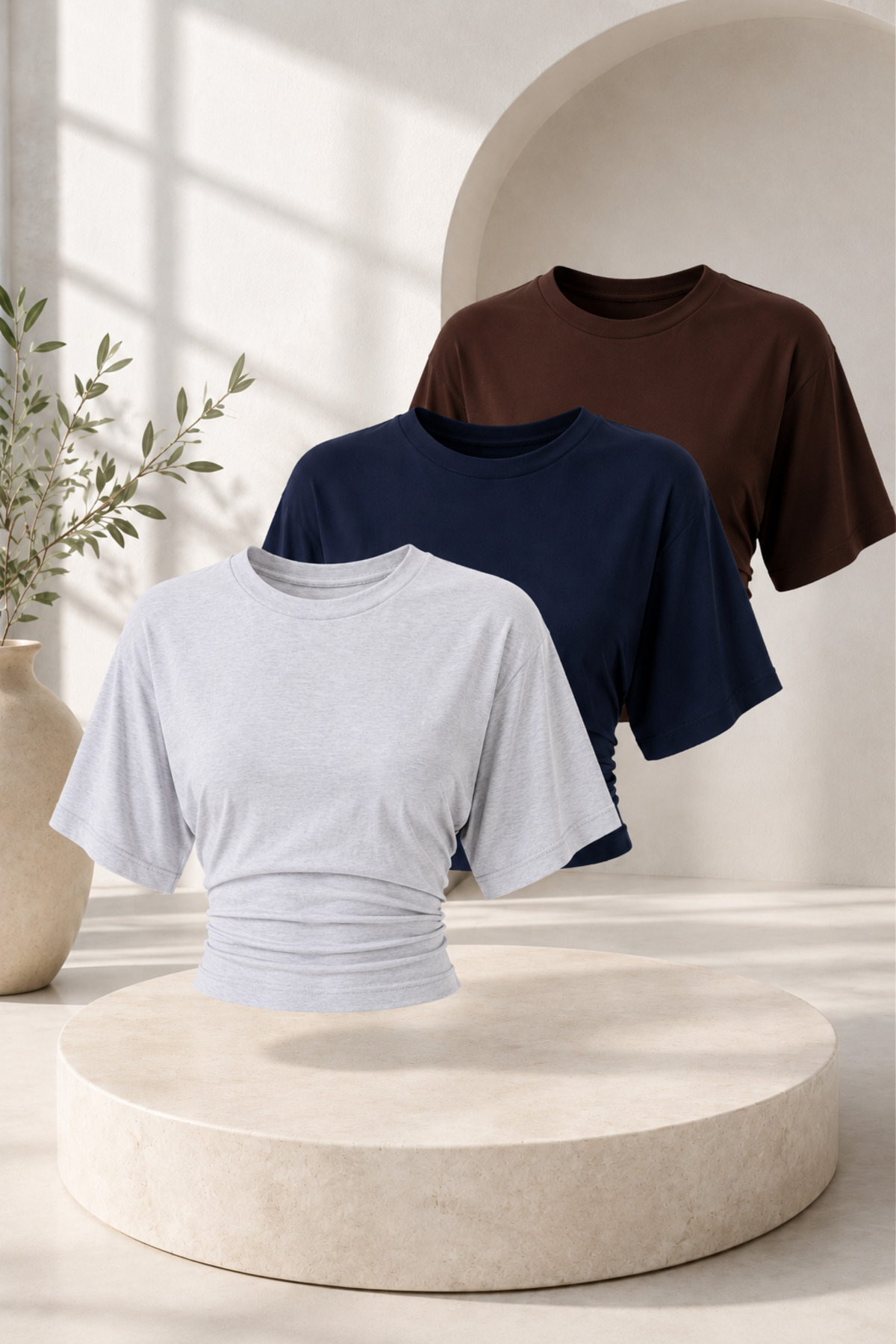 Women's Casual Bat Sleeve 3-Piece Narrow Crop Blouse
