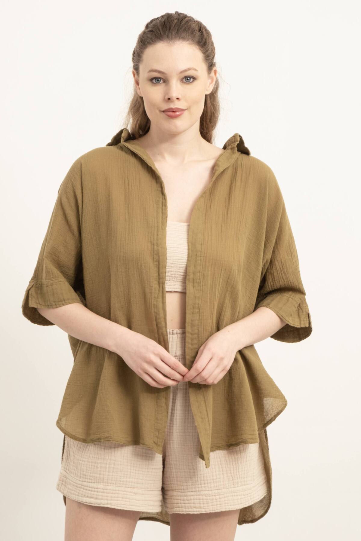 Thin Buttonless Oversized Shirt