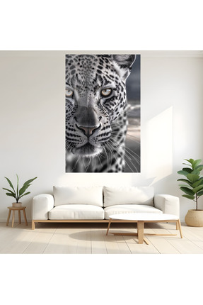 BERSED Lüks Siyah Beyaz Leopar Portre Modern Cam Tablo