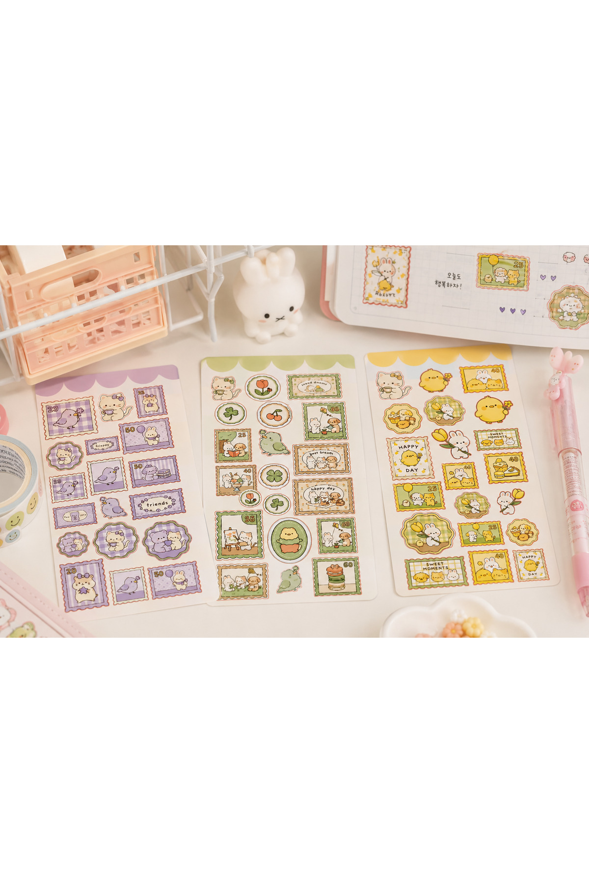 Kawaiiページ BieneGift 3 Sayfa Kawaii Sticker Seti, Pastel Bas Kes Kawaii
