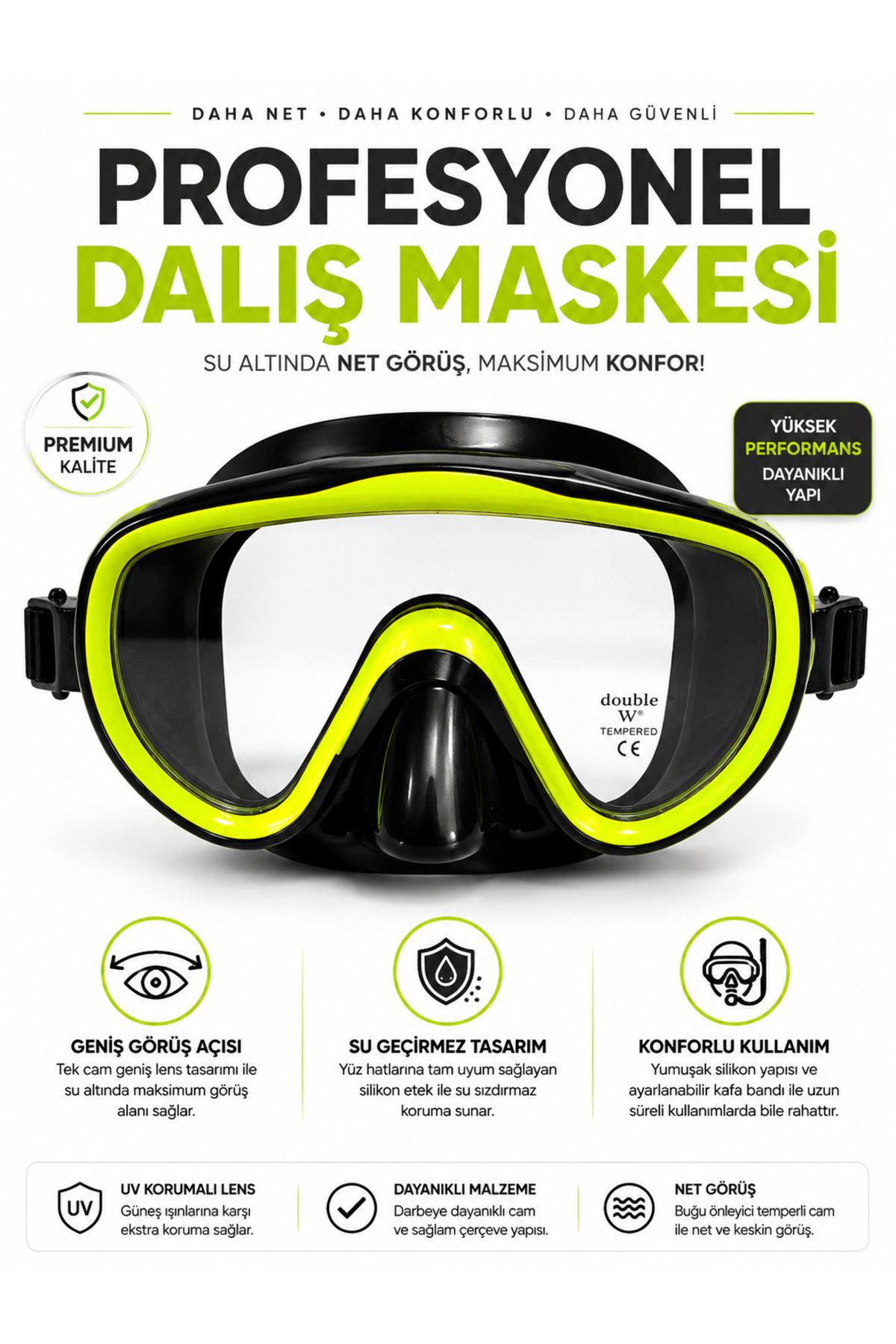 Janissary L1 Yeşil Profesyonel Dalış Maskesi – Geniş Görüş Açılı