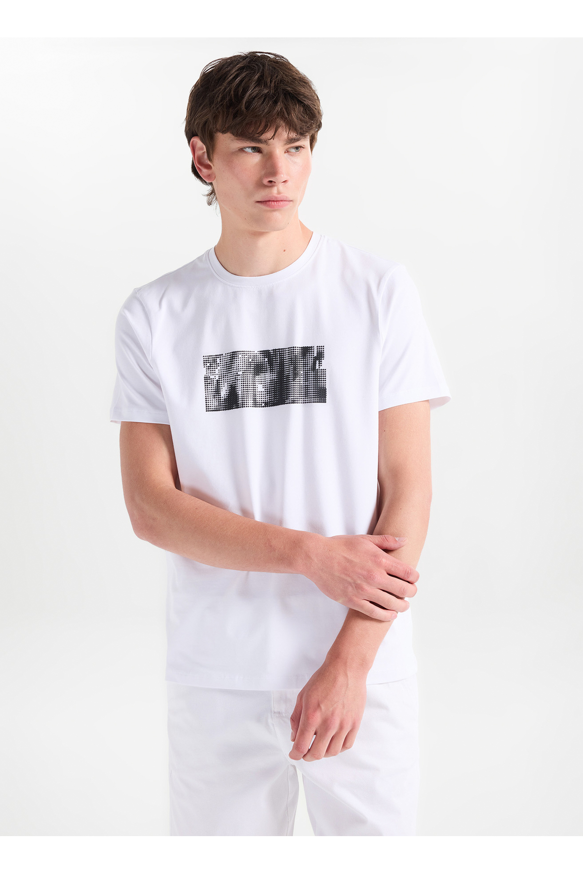Altınyıldız Classics Beyaz Erkek Slim Fit Pano Desen T-Shirt