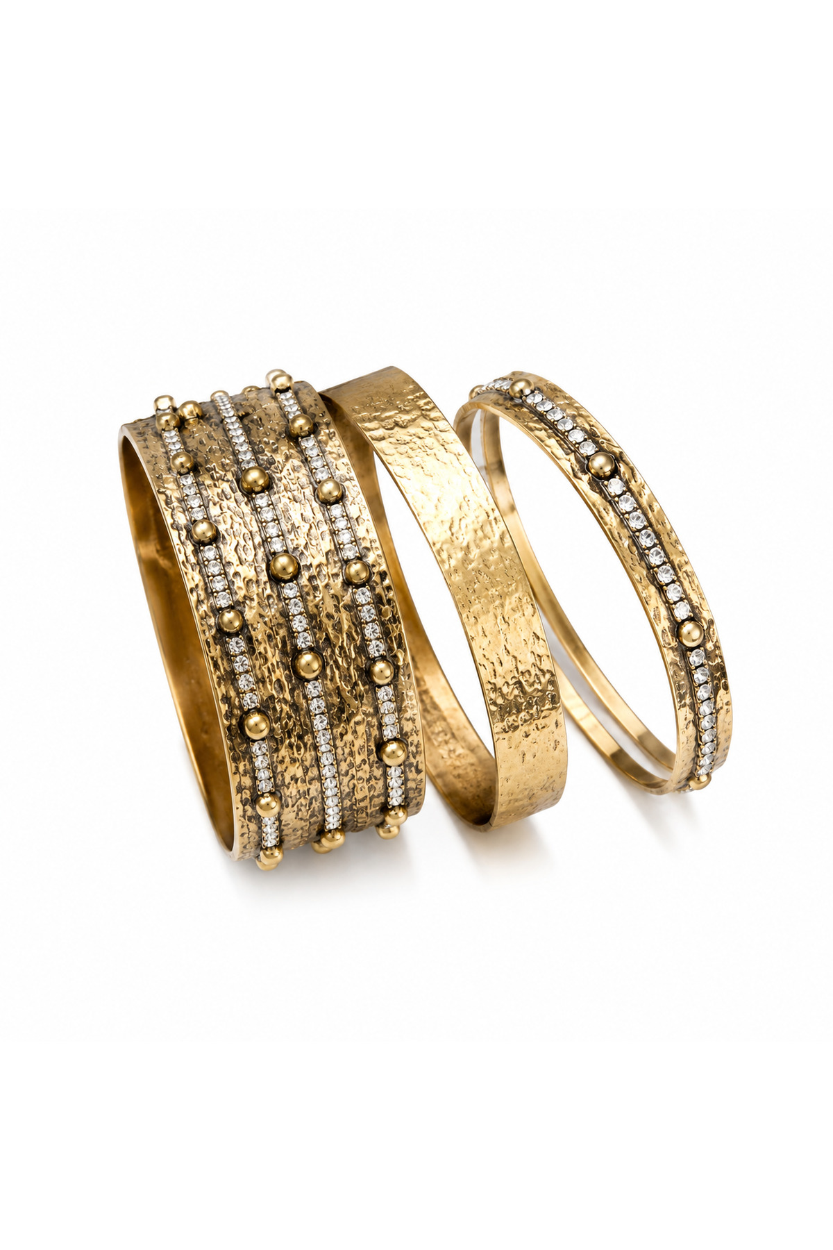 Premium Vintage Taş Detaylı Gold Kelepçe Bileklik Seti