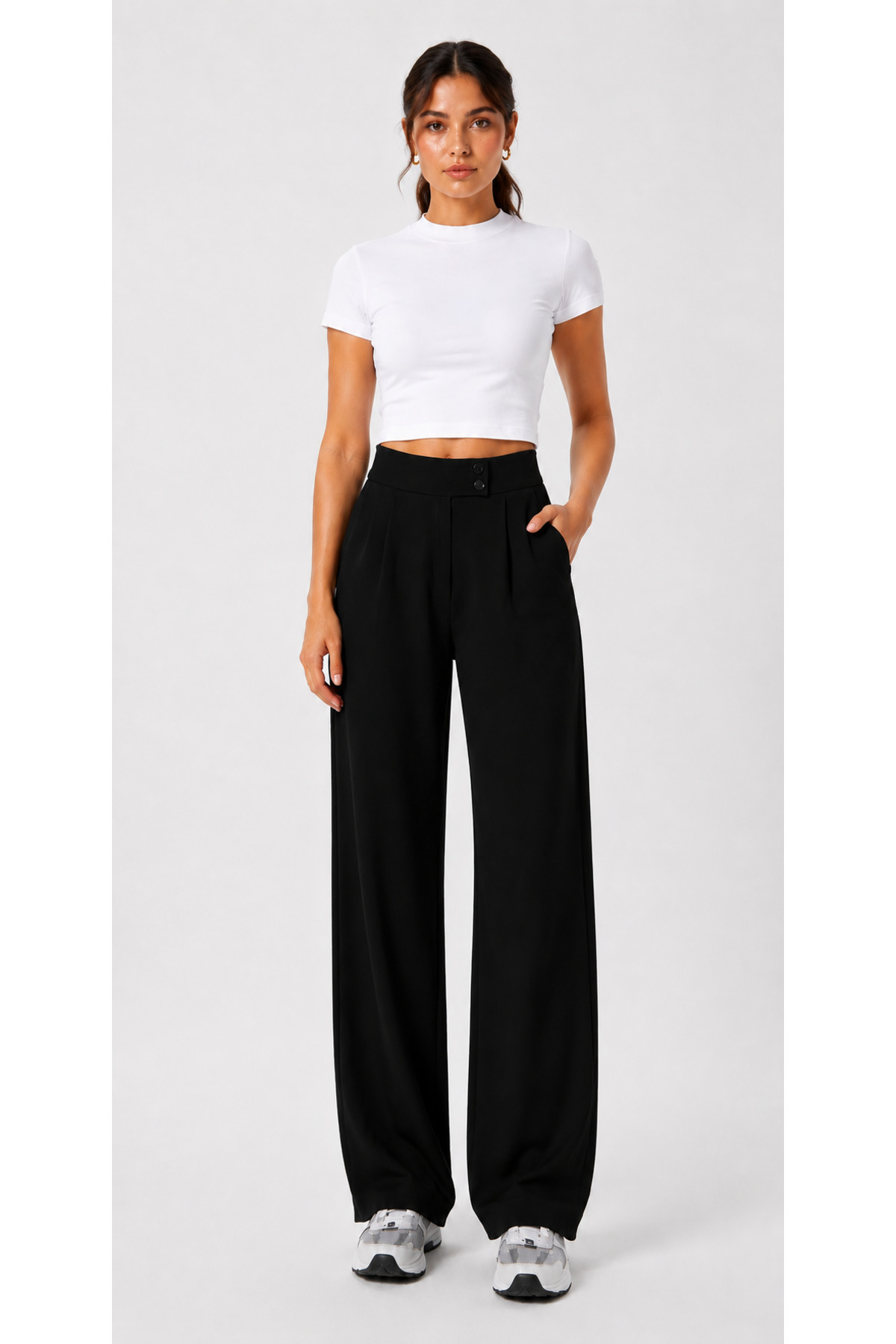 FİFTY ONE Lycra serija Move, fleksibilne palazzo pantalone sa dvostrukim dugm...