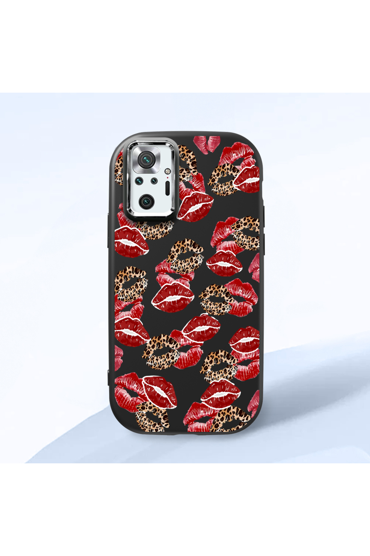 Redmi Note 10 Pro Compatible Case camera protector Black Silicone Couple Phone Case with Kiss Pattern