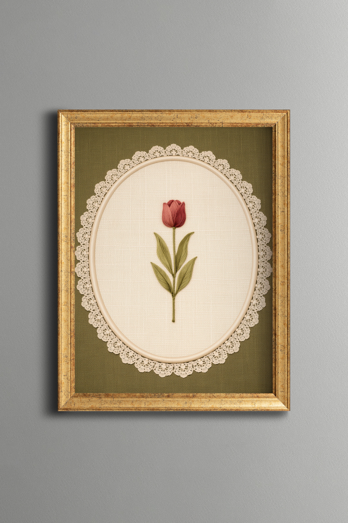 Embroidery Look Tulip Design - Vintage Pattern Frame - Slim Model