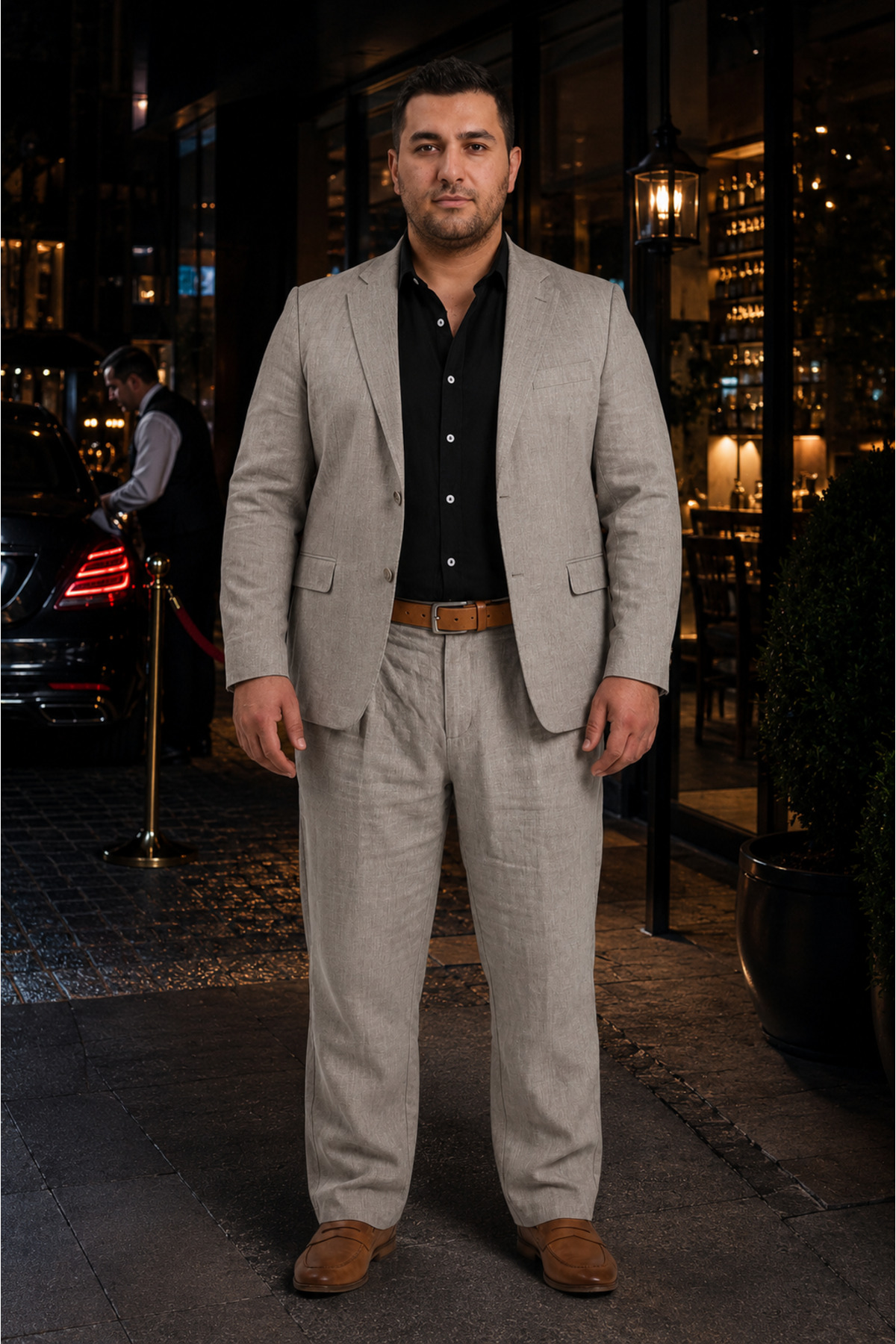 RELAXL 2XS-10XL Kolsuz Erkek Gömlek Yazlık Smart Casual Siyah Gömlek görsel 2